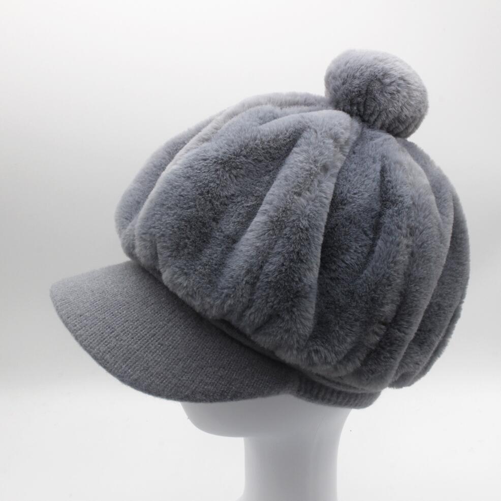 Gorro de punto para niña y niño, boina rosa, octogonal, liso, Newsboy, sombrero para mujer de piel sintética, sombrero de panadero con pompón