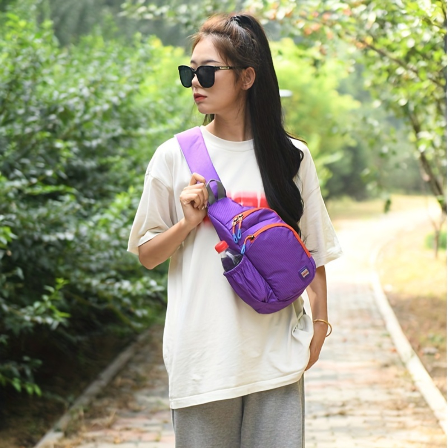 Outdoor Sports Trendy Waterproof Nylon Fanny Pack with Side Pocket and Zipper Sling Bag