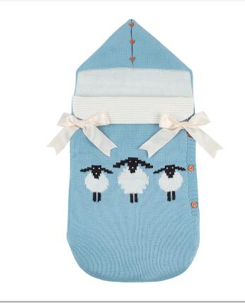 Sobres de punto de oso de dibujos animados para recién nacidos, sacos de dormir de otoño gris abotonada bebé infantil, saco de dormir, manta de primavera: 82W261 sky blue