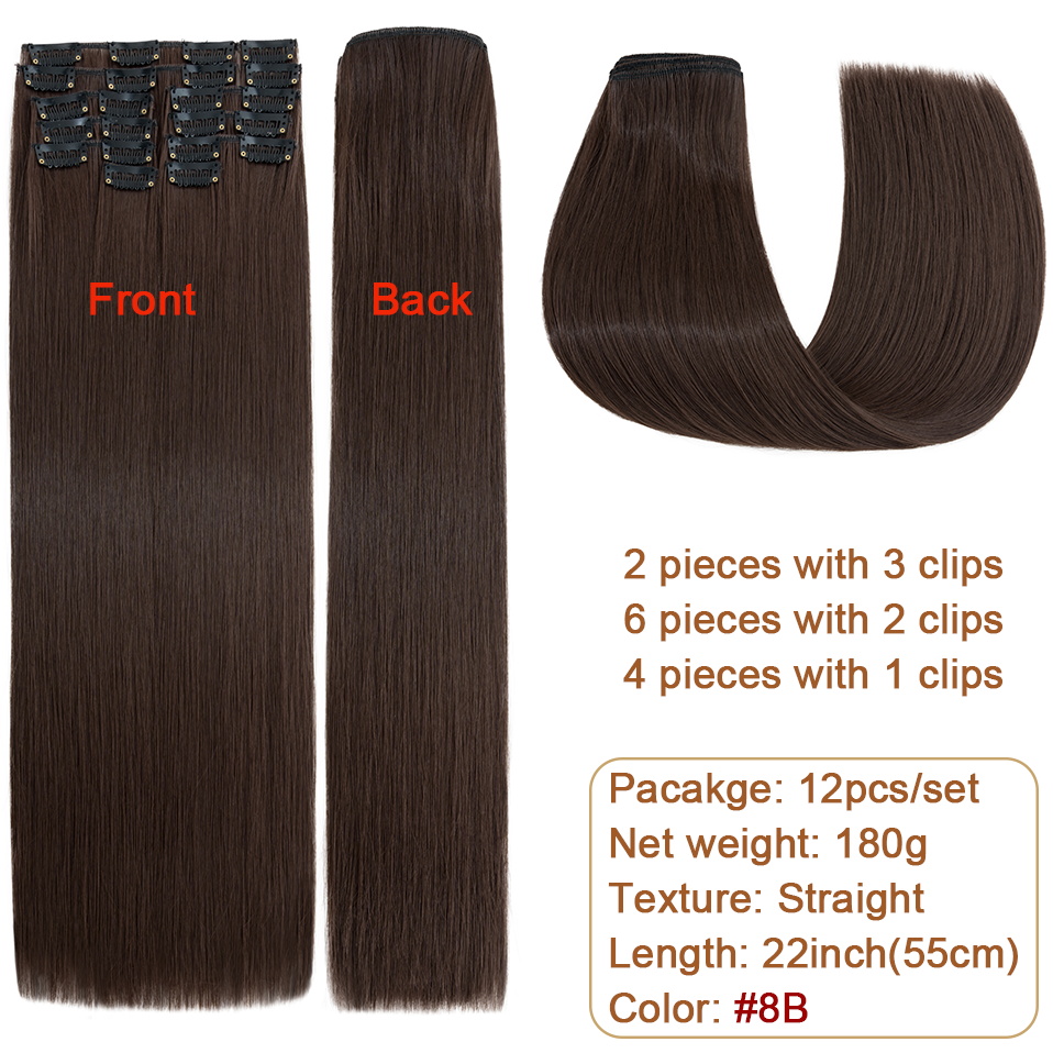 BENEHAIR 180g Straight Clip in hair extensions 22" 12PCS Hair Extensions for Women Full Head Heat Resistant Synthetic Hairpiece