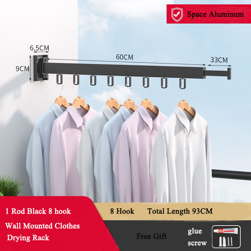 Vouwen Kleerhanger Wall Mount Intrekbare Doek Droogrek Indoor & Outdoor Ruimtebesparend Aluminium Home Wasgoed Waslijn: Licht Geel