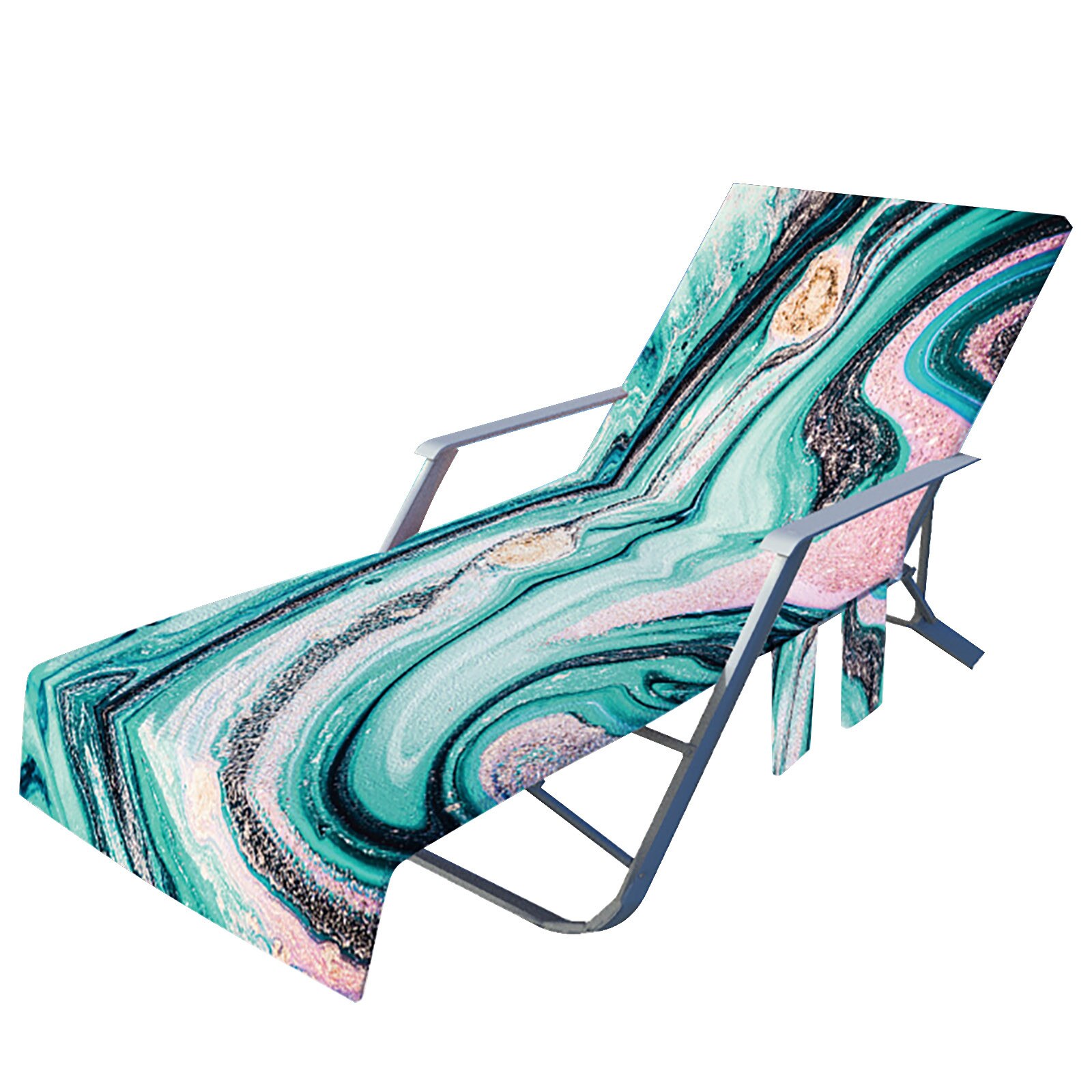 40# Ocean Series Recliner Cover With Side Pocket Soft Microfiber Sling Chair Summer Beach Towel Sunbathing Lounger Towel