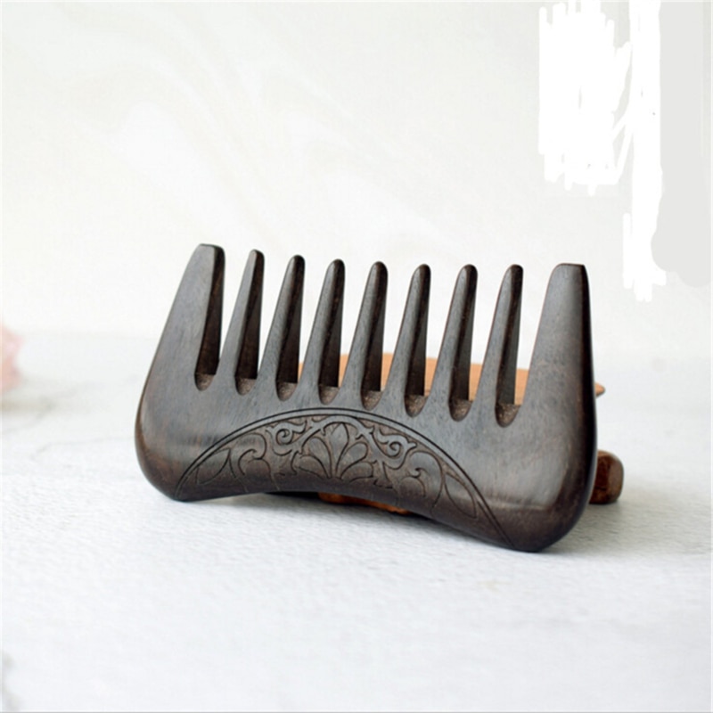 Novo bolso de madeira pente de sândalo ouro natural super largo dente pentes de madeira duplo lado gravado pequenos pentes de cabelo 1pc