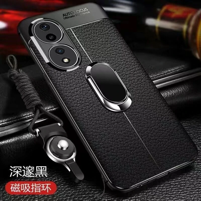 Magnetic Case For Honor 90 Holder Ring Phone Cover For Honor 90 Lite 70 50 Luxury TPU Soft Silicone Protection Shockproof Bumper: CANVAS / black
