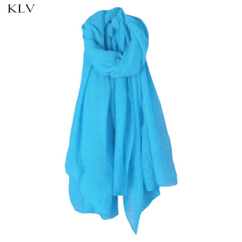 Mode 16 Kleuren Vrouwen Lange Sjaal Wrap Sjaals Vintage Katoen Linnen Grote Sjaal Hijab Elegante Effen Zwart Rood whi: Sky Blue