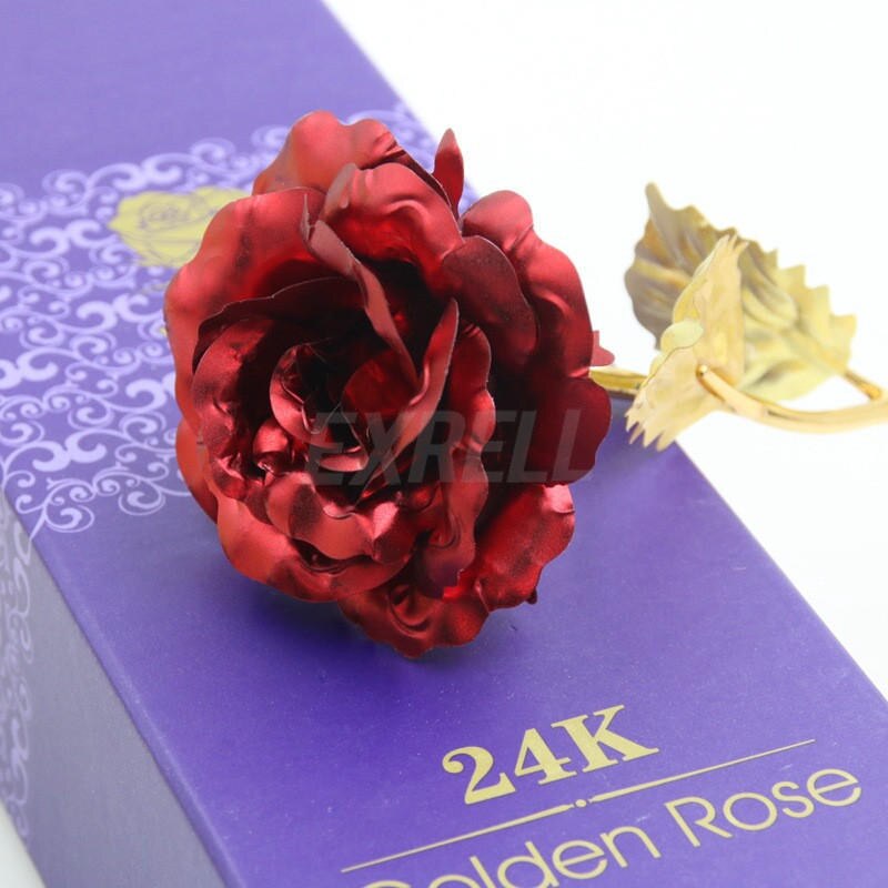 24K Gold Plated Rose Flower Valentine's Day Wedding Annivsary Birthday Romantic Golden Rose Party Home Decoration: Red