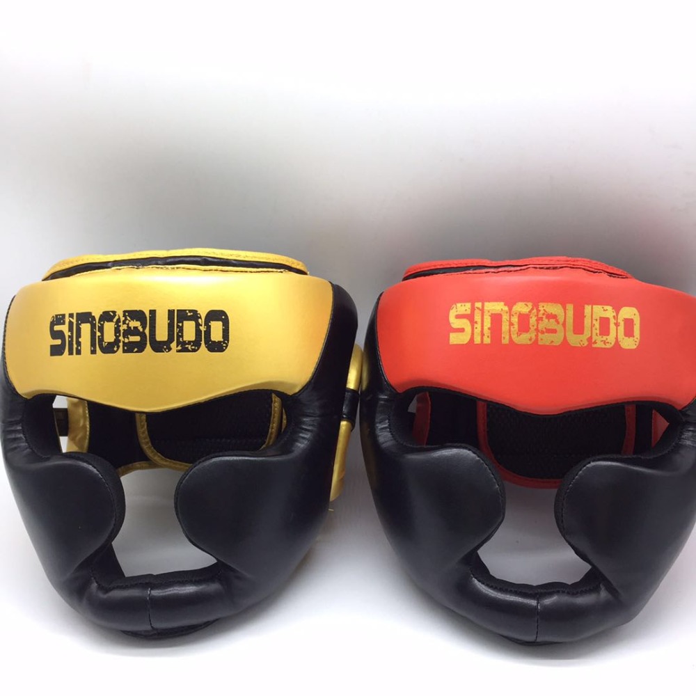Sinobudo hovedudstyr lukket type mma boksehjelm hovedbeskytter vagt taekwondo sanda muay thai kickboxing konkurrence guld rød