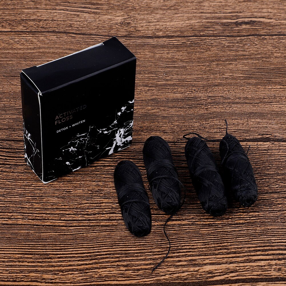 Biodegradable Dental Floss Bamboo Charcoal Floss 4 Rolls 120m Natural Silk Spool Eco-Friendly Zero Waste Oral Care: Black