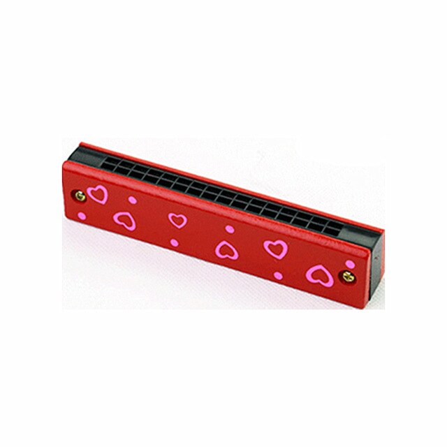 16 Holes Harmonica for Beginners 5 Inches Wooden Educational Baby Kids Children Harmonica Toy Musical Instrument: Red Heart