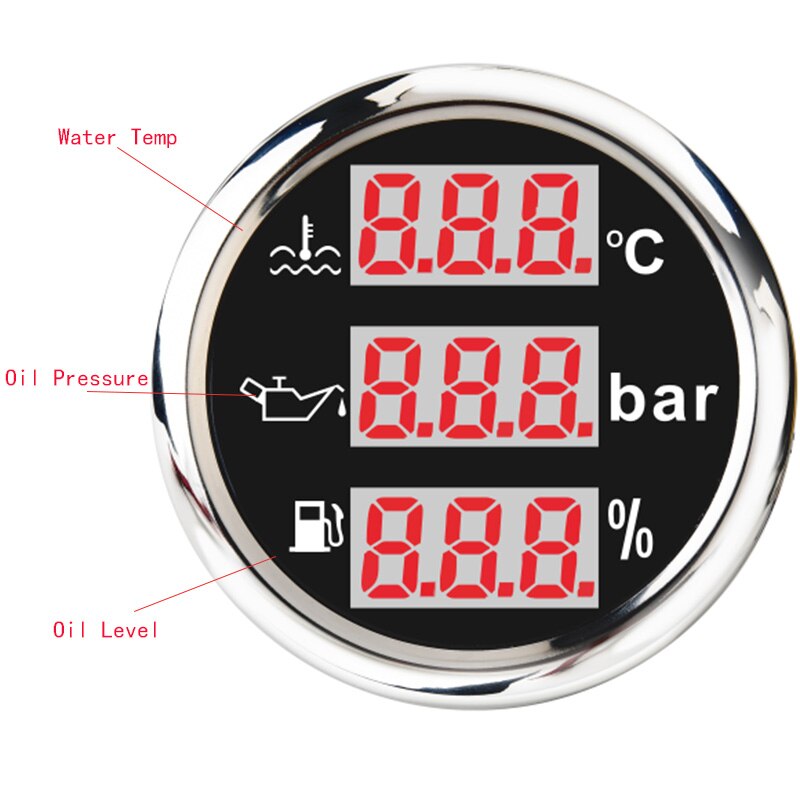 5 modèles 3 en 1 multi-fonction jauge numérique universel étanche avec alarme multi-fonction mètre 52MM