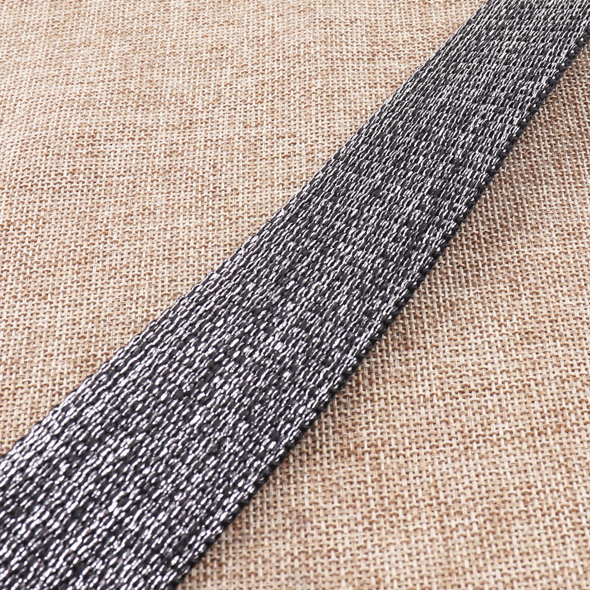 Cincha de algodón negro, 1 cinta de hilo de plata de 1/2 "(38mm), monedero de bolsa de peso pesado, correas de bolso Totes cinturones Correa bolso ASA
