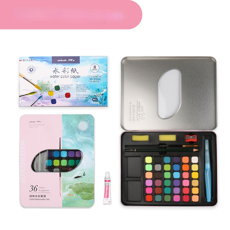 36,48-color Solid Watercolor Paint Tin Box Set for Beginners Art Supplies Gouache Paint: 3036pink