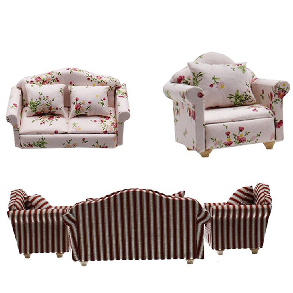 1:12 Schaal Poppenhuis Meubels Mini Sofa Love Seat Set Poppenhuisminiaturen Meubelen Decoratie Poppenhuis Asseccories Decor