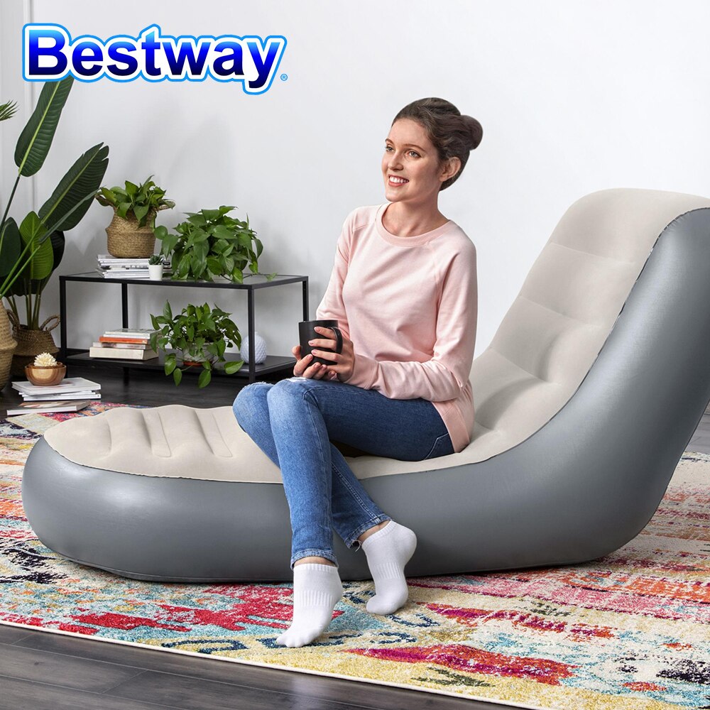 Bestway 75064 Inflatable Lazy Sofa Sleeping Reclining Chair Comfortable Flocked Sofa Bed Multi Max II Air Couch