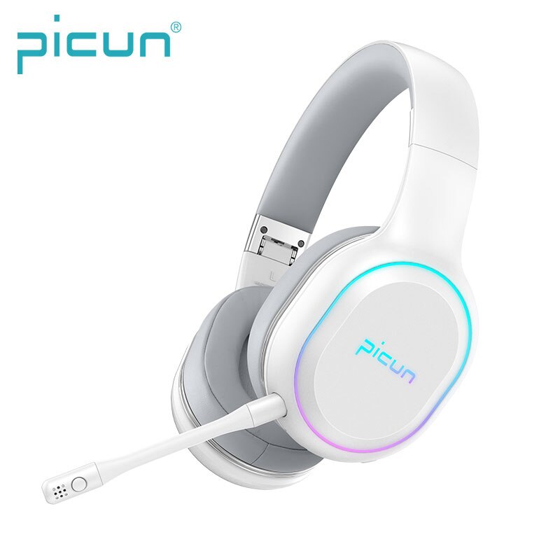 Picun P80S Bluetooth Wireless & Wired Oortelefoon Gaming Hifi Led Licht Sterke Bas Stereo Headset Met Microfoon Mobiele Games Hoofdtelefoon: White