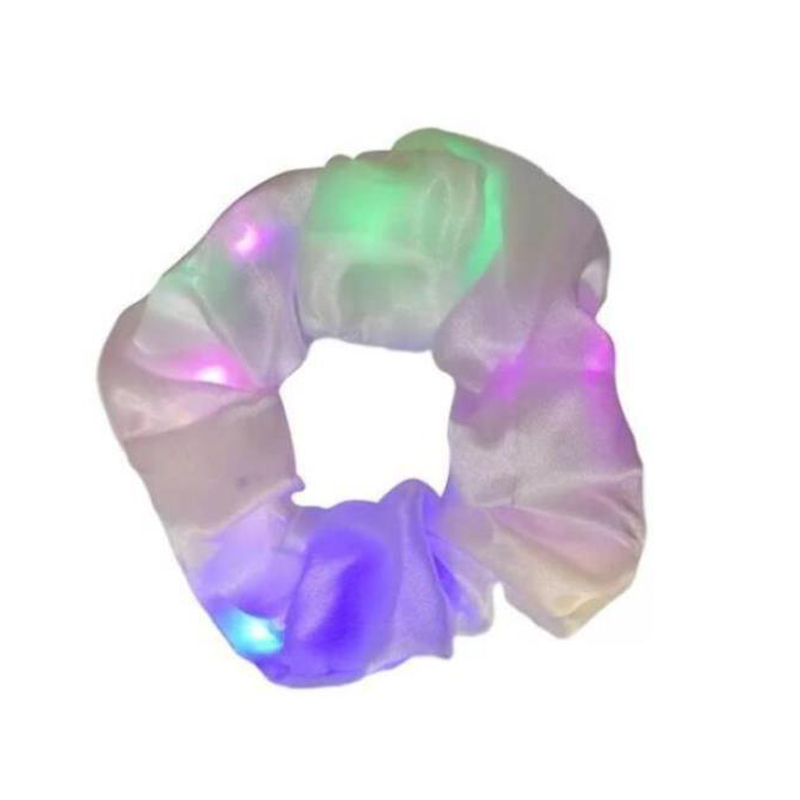 Popular parpadeante iluminado chica lazo para el cabello LED luminoso chica Scrunchies mujeres brillante Scrunchy cuerda para el cabello accesorios para el cabello: XS / Blanco