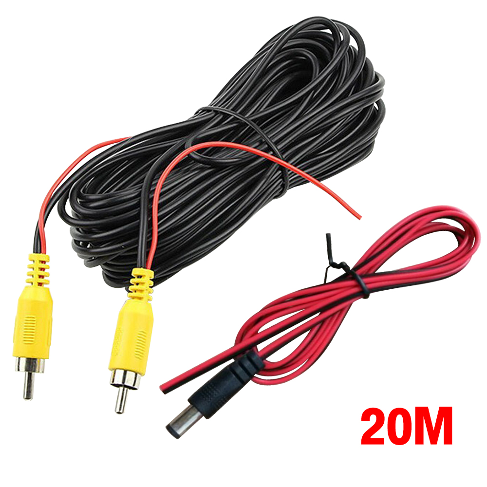 Cable de vídeo de 6M/10M/20M para cámara de visión trasera de coche Cable de extensión RCA para conectar cámara de marcha atrás con Monitor Multimedia de coche: Negro