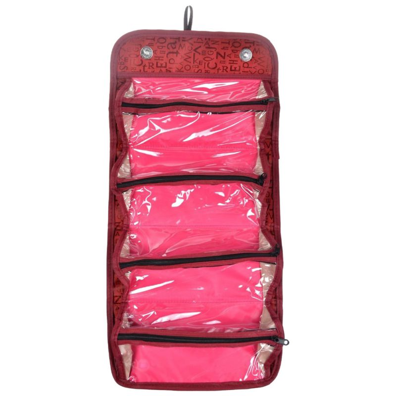 Travel Roll-up Cosmetic Makeup Case Foldable Organizer Pouch Hanging Toiletry Wash Bag Storage Bags 4 zipper compartment