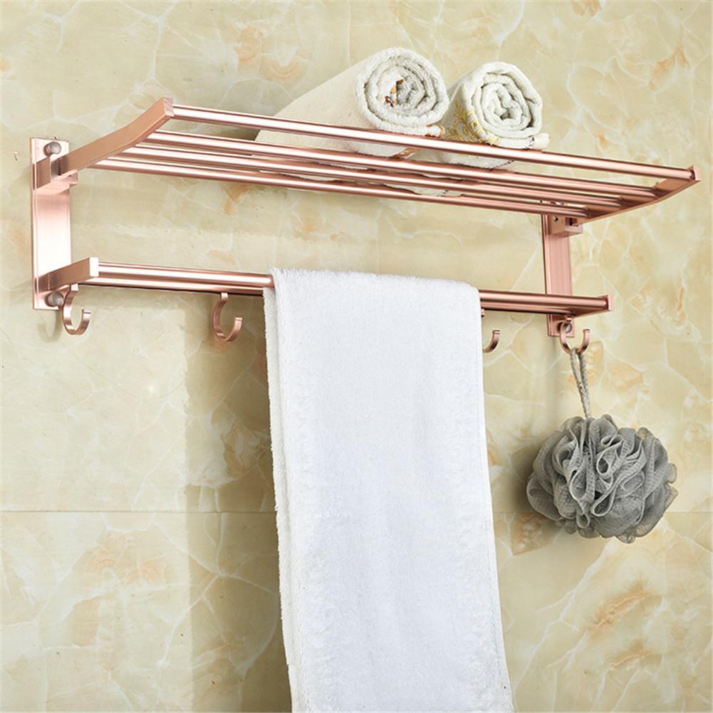 2-tier Bathroom Towel Rack Holder Wall Mount Hotel Toilet Shower Organizer: Rose gold