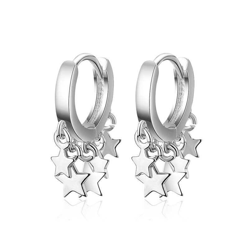 Simples bohemia hoop brincos pequeno minimalista huggie brinco parafuso prisioneiro estrela bola brincos para as mulheres encantador orelha jóias quente: Star White