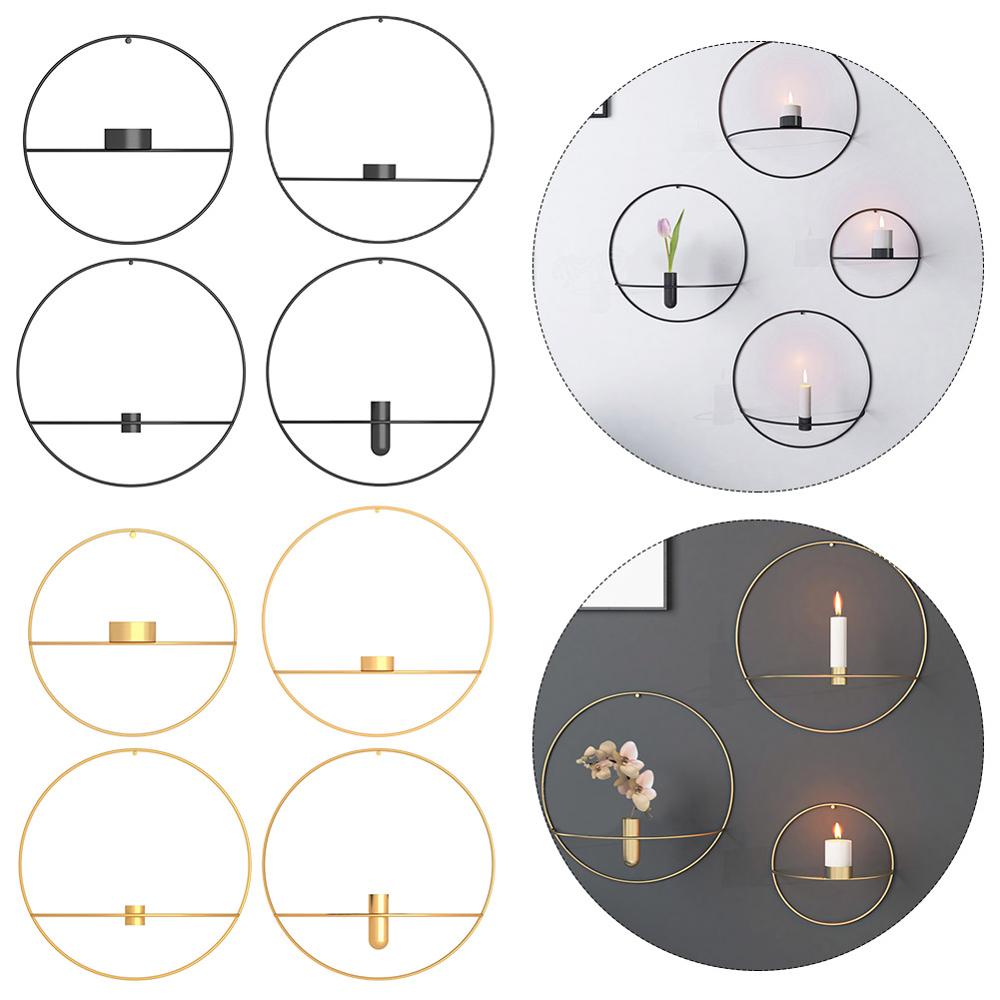 Metal Geometry Round Candlestick Tealight Candle Holder Home Wall Ornaments Decoration Europe 3D Candlestick