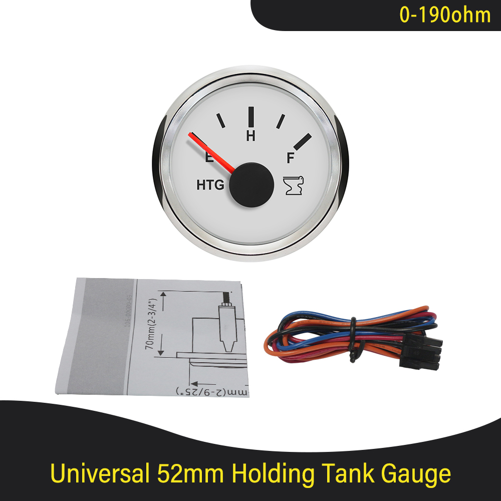 52mm marineholding tank niveaumåler 0-190 ohm 240-33 ohm signal vandtæt båd spildevandsmåler sort vand htg måler: 0-190 ws