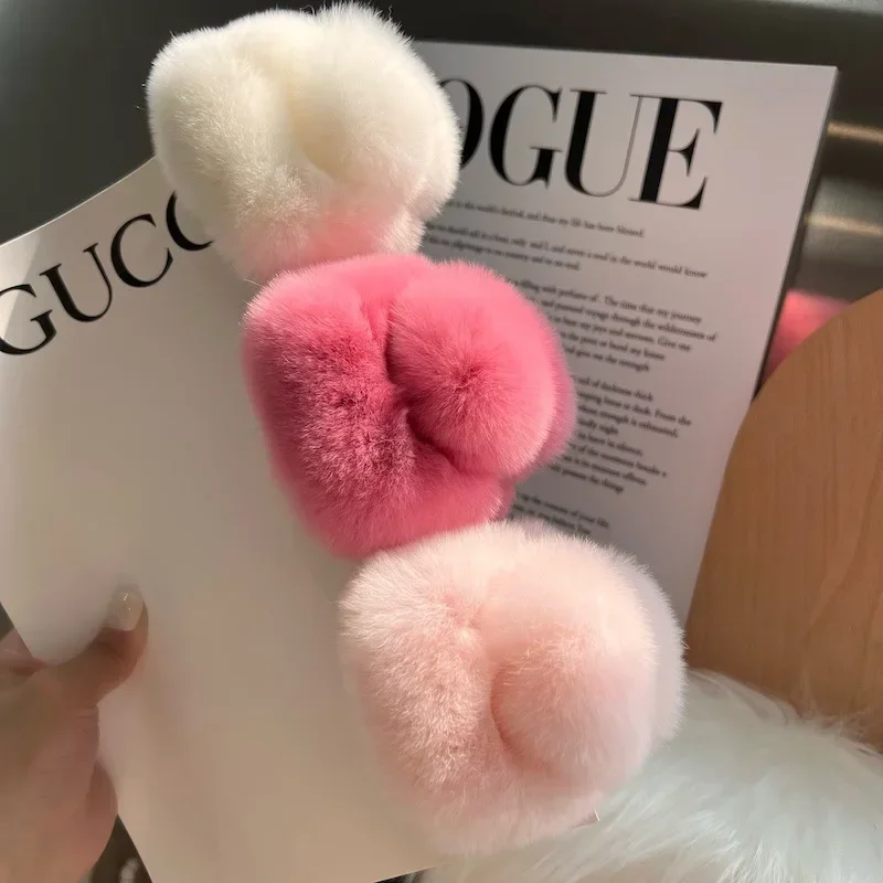 DuoShang automne et hiver loutre fourrure de lapin griffe de cheveux grand carré en peluche pinces à cheveux doux crabe pinces à cheveux femmes accessoires de cheveux