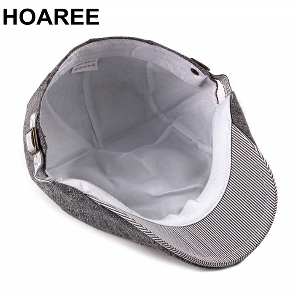 Hoaree Grijs Katoen Linnen Platte Pet Voor Mannen Lente Zomer Baret Man Britse Stijl Vintage Casual Ivy Ierse Cap Verstelbare 55-60 Cm