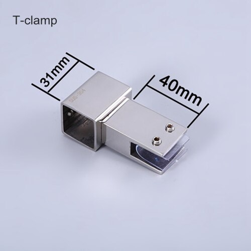 304 stainless steel Shower Room Parts Drawhead Rod Head Connector Glass Brace Strut Glass Clip Pipe Connection 25mm Square Tube: T-clamp