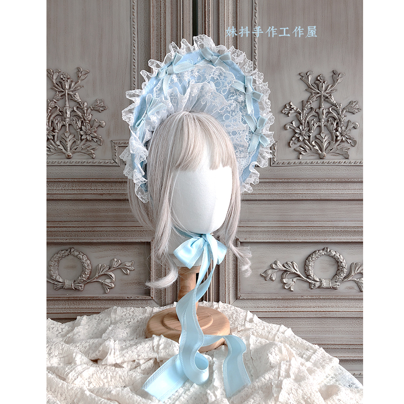 Victorien thé fête Vintage princesse chapeau de soleil doux Lolita magnifique Bonnet multi-couche guipure dentelle doux fil bord femmes Bnt: Bleu