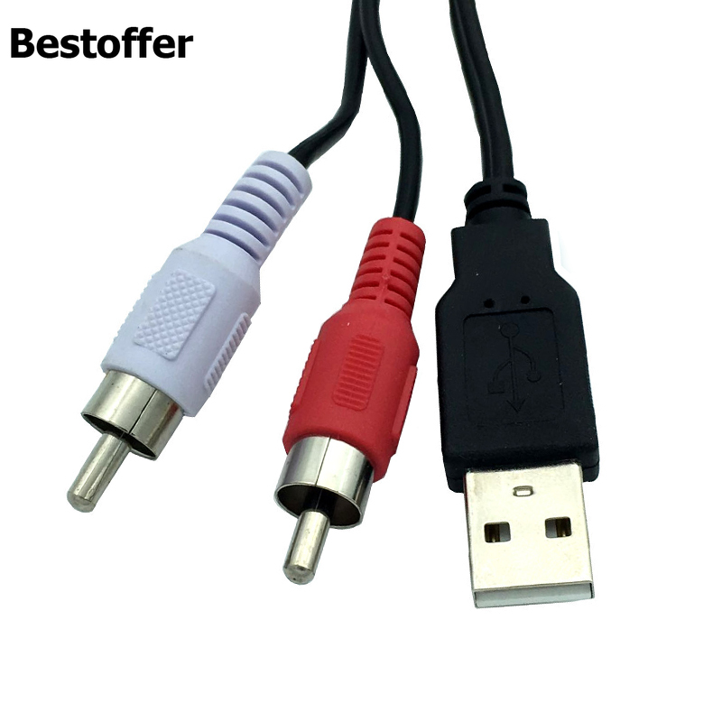 USB 2.0 A Male to 2RCA Phono AV Cable Lead PC TV AUX Audio Video Adapter