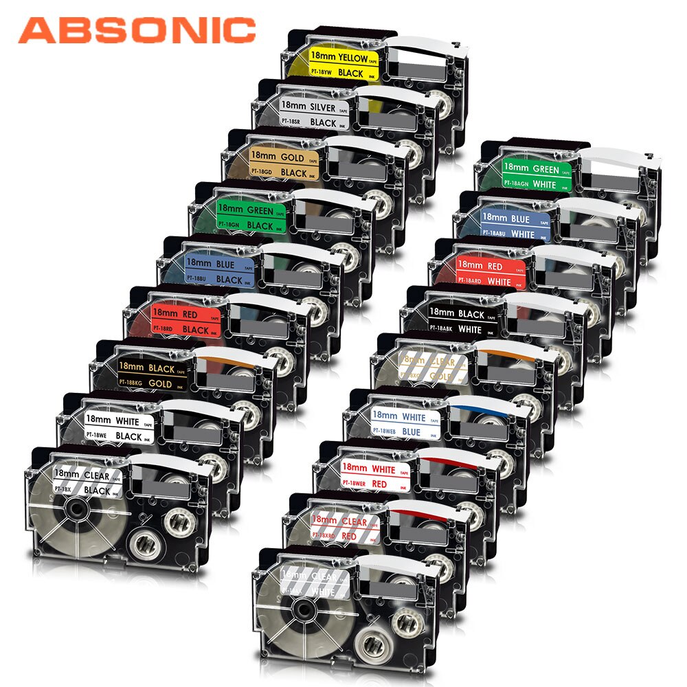 Absonic mieszana drukarka kolorowa wstążka XR-18X XR-18WE XR-18RD XR-18BU XR-18YW XR-18GN 18mm taśma z etykietami kompatybilna z etykietą Caiso