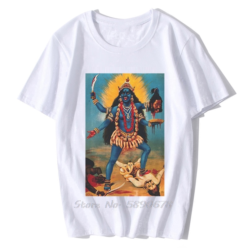 Kali - hindu t-shirt kali krishna hindu indien buddha gud guld mytologi religion t-shirt herre bomulds t-shirts harajuku: Hvid / S