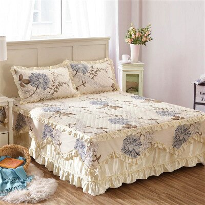 Luksus pastoral sengetæppe europæisk stil sengetæppe polyester bomuld seng nederdele blomster farverige sengeforinger 150 x 200cm queen size: Mønster 1 / 180 x 200cm sengeskørt