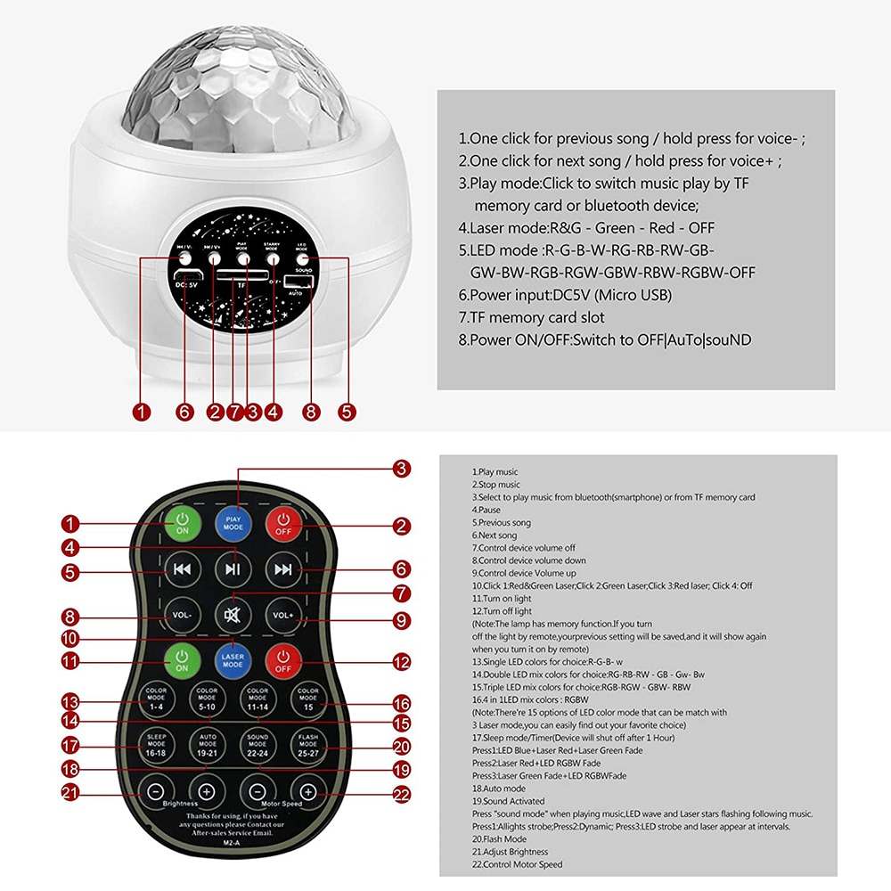 Star Projector Night Light Nebula Lamp Sky Galaxy Ocean Wave Bluetooth Music USB Remote Control Sound Sensor