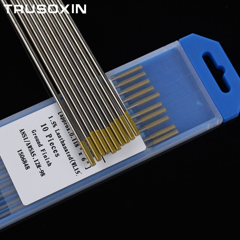 Electrodo de tungsteno lantanado con cabeza dorada de 10 Uds., aguja de soldadura de tungsteno TIG 1,6/2,0/2,4/3,0/3,2/4.0X150mm, varilla de tungsteno, Pin de soldadura