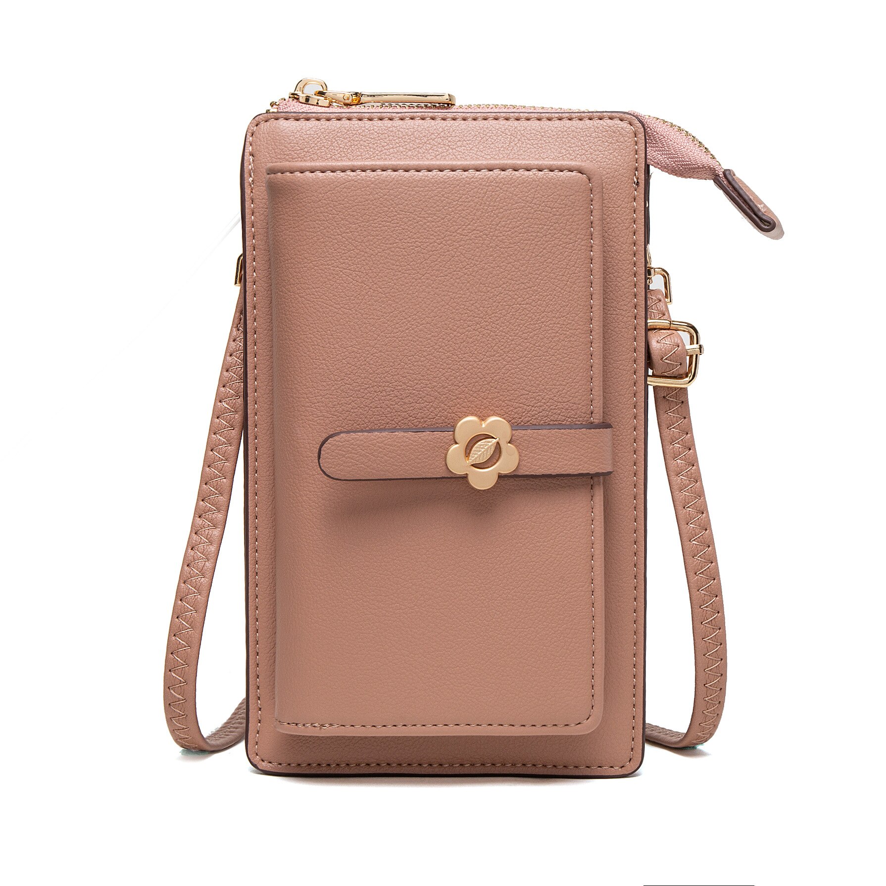 Borsa a tracolla da donna con tracolla singola con cerniera multifunzione in pelle morbida con touchscreen di grande capacità: Pink