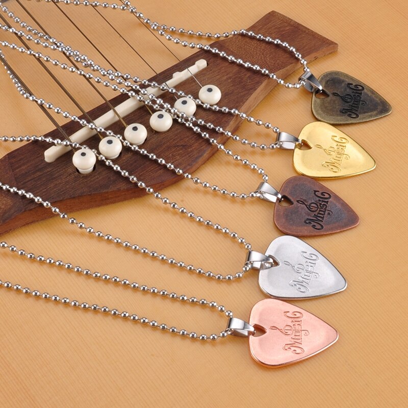 Collier de guitare acoustique basse en métal rétro, médiator en alliage de Zinc avec chaîne