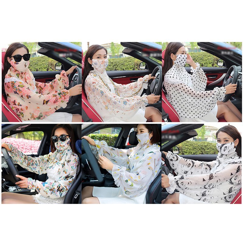 Femmes été conduite crème solaire foulards avec masque châle fleur imprimé Protection solaire plage châle randonnée écharpe