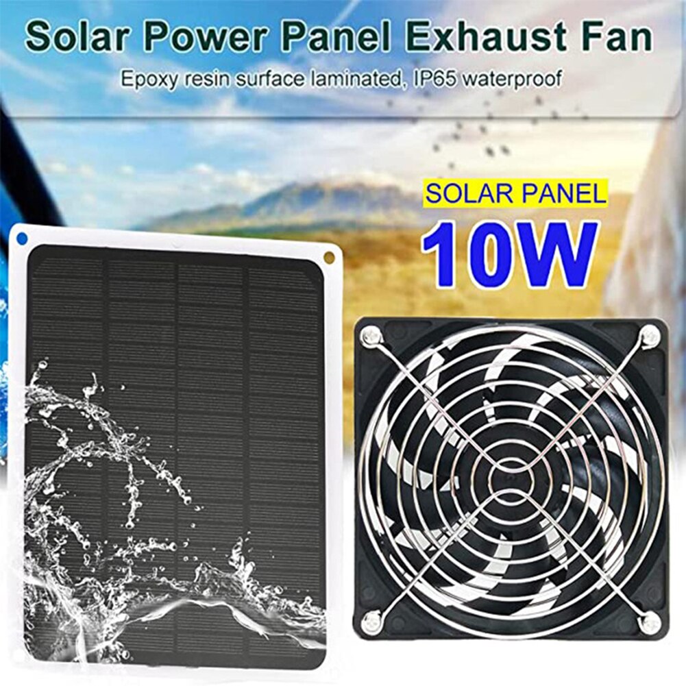 10W 12V Solar Panel Powered Fan 6 Inch Mini Ventilator Solar Exhaust Fan for Dog Chicken House Greenhouse RV Car Fan Charger