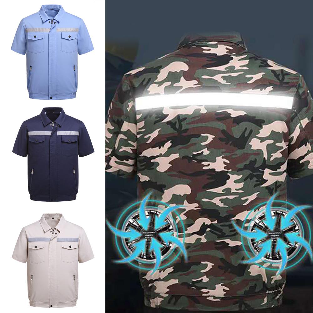 Summer Japanese Air Cooling Fan Reflective Strip Short Sleeve Jacket Electric Welding Site Factory Fan Cooling Working Top Coat
