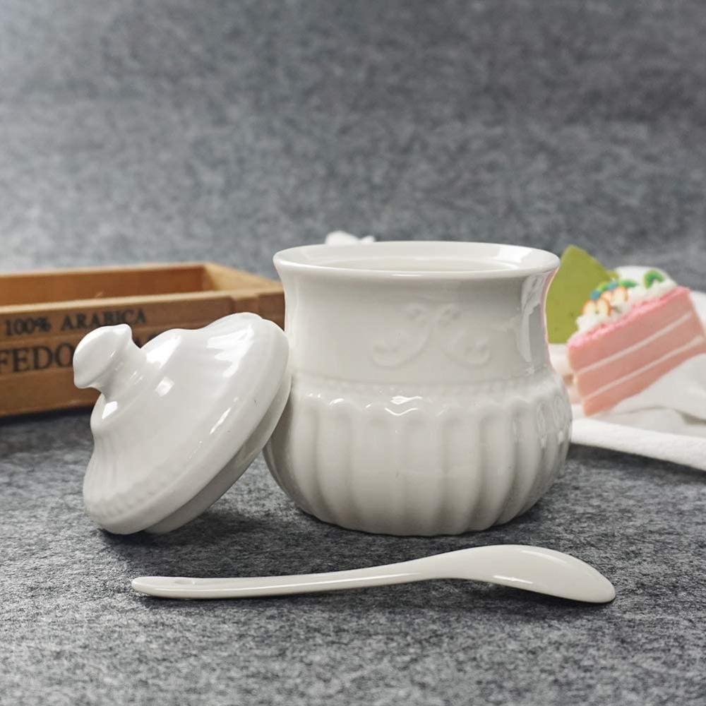 Ceramic White Creamer and Sugar Set with Lid