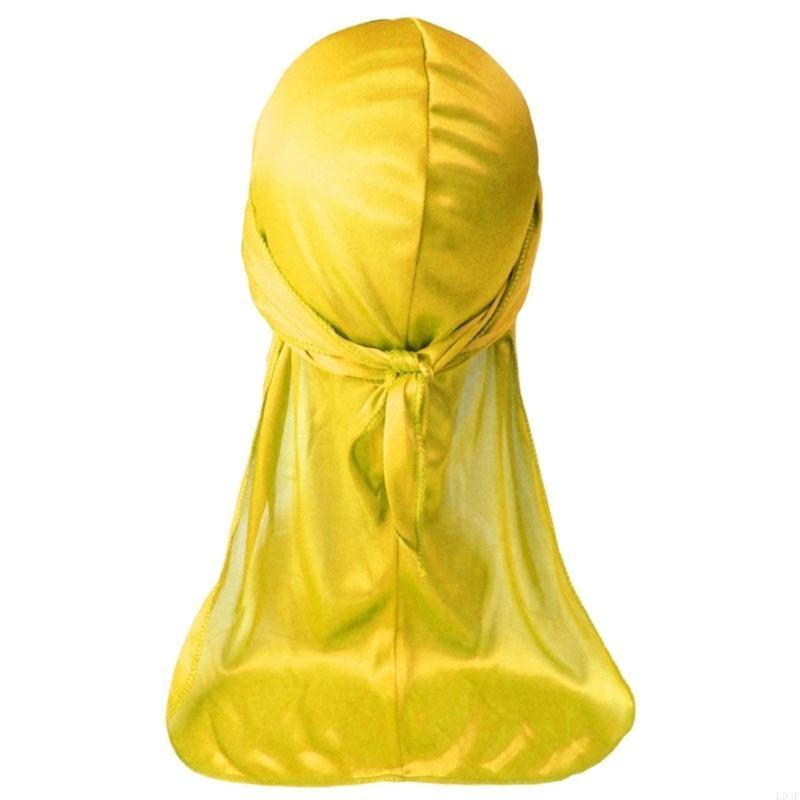 L93F Men's Soft Silky Durag Head Wrap Long Tail Dreadlocks Hat for Various Hair Type: army green