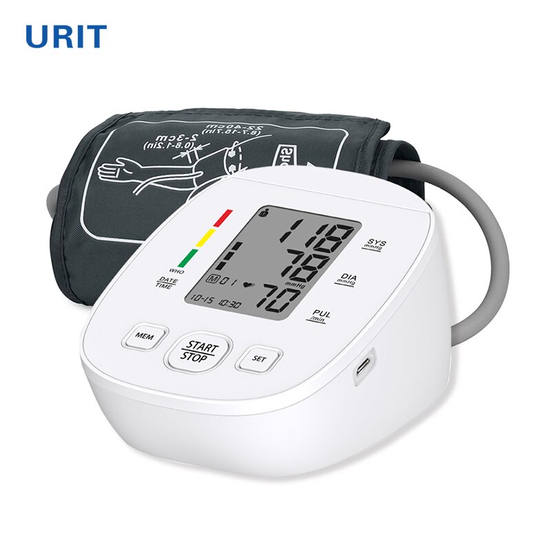Urit Monitor de presión arterial esfigmomanómetro electrónico Digital, máquina de presión arterial automática, tensiometro de pulso y frecuencia cardíaca, manguito largo: AXD-809