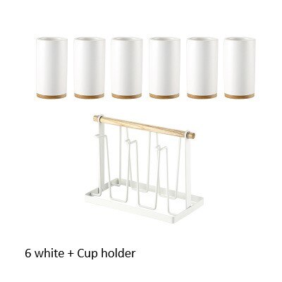 Taza nórdica simple de cerámica para beber agua, juegos de 6 piezas para el hogar con bandeja, portavasos, restaurante