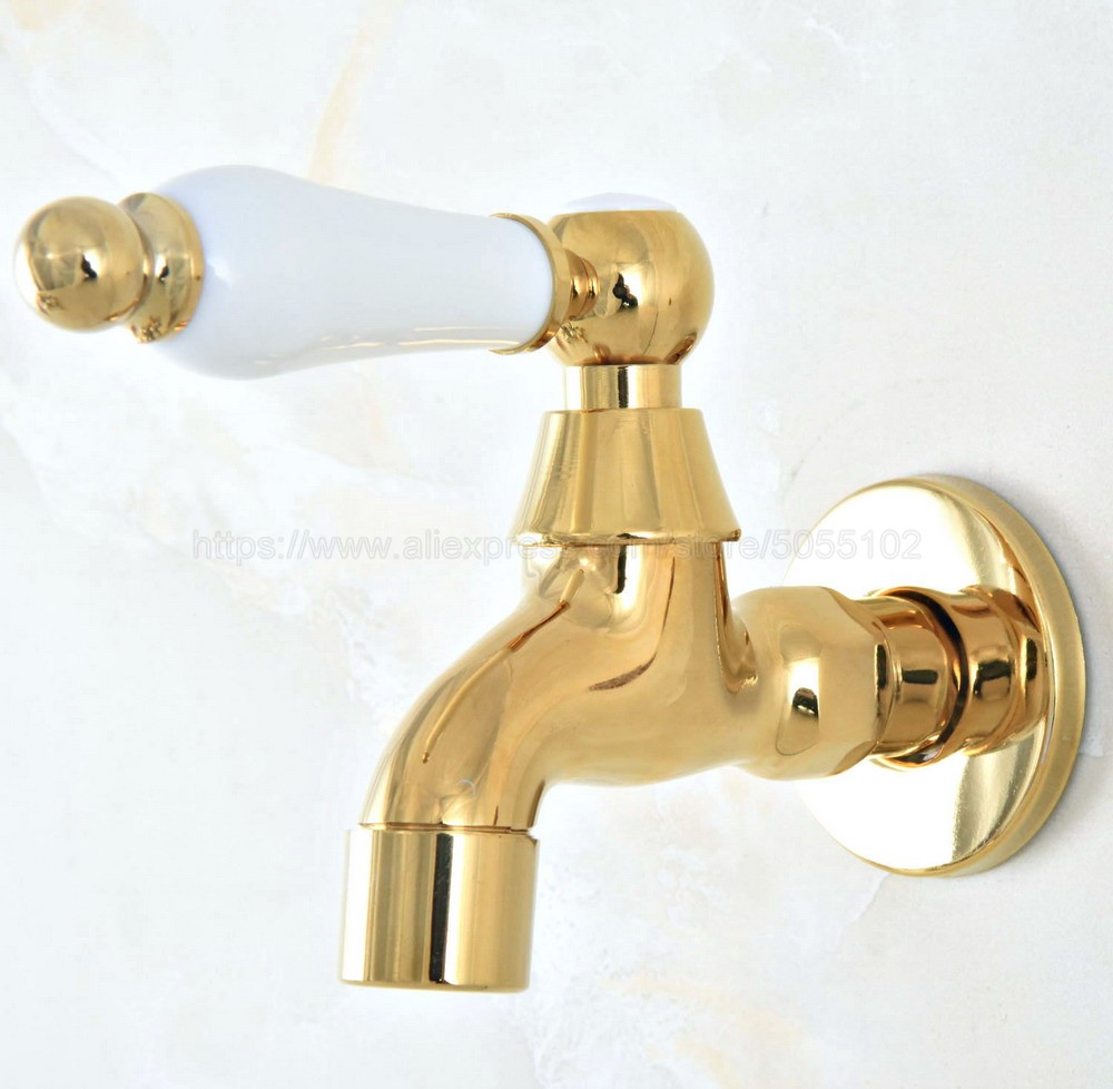Robinet Mural Laiton Antique Eau Froide - Poignée Croix - Raccord G1/2" - Pour Machine à Laver Ou Extérieur