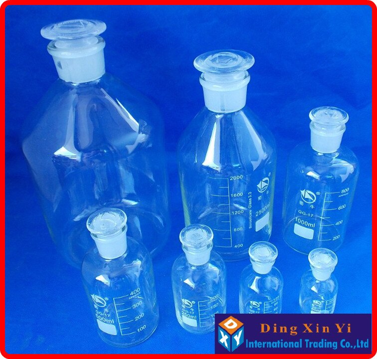 (2 pièces/lot) flacon de réactif en verre de 500 ml avec bouchon en verre rodé, flacon de réactif à bouche étroite de 500 ml, bouteille en verre Transparent