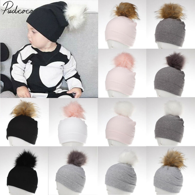 Babyaccessoires peutermeisje en -jongen baby baby winter warm gehaakt brei muts muts zacht effen muts pluizige pompon bal