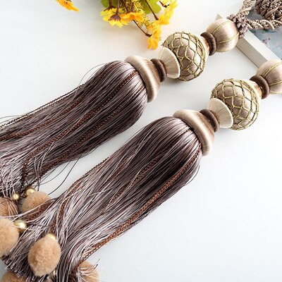 Embrasses de rideaux à Pompons, 2 pièces, cordes à franges, boules de ceinture suspendues, boucle de rideau, fermoir, accessoires: Khaki