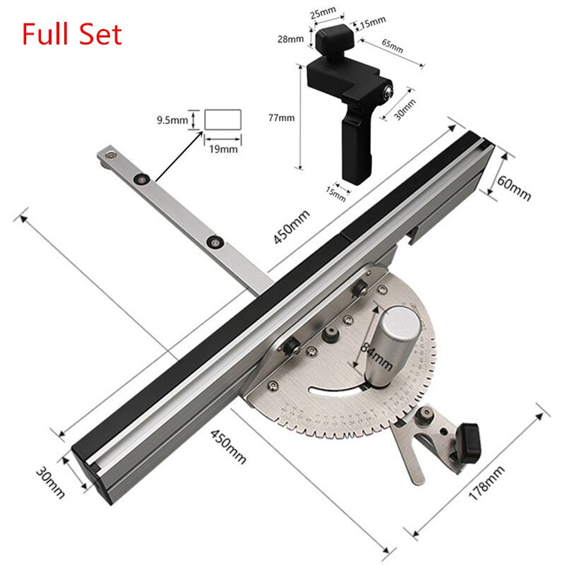 450mm Angle Miter Gauge Sawing Assembly Ruler Box Joint Jig Track Stop Limit Profile Fence Woodworking Tools Table Saw Router